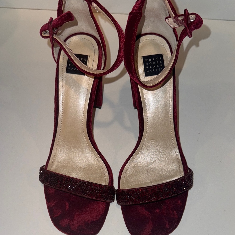 White House Black Market Deep Red Velvet Heels